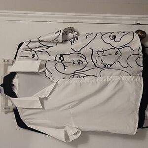 Black and white abstract face button down shirt